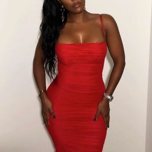 House of CB - Fornarina Red Mesh Maxi Dress